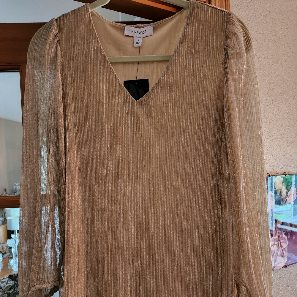 NWT NINE WEST Sz Small Metallica Gold/Silver Blouse